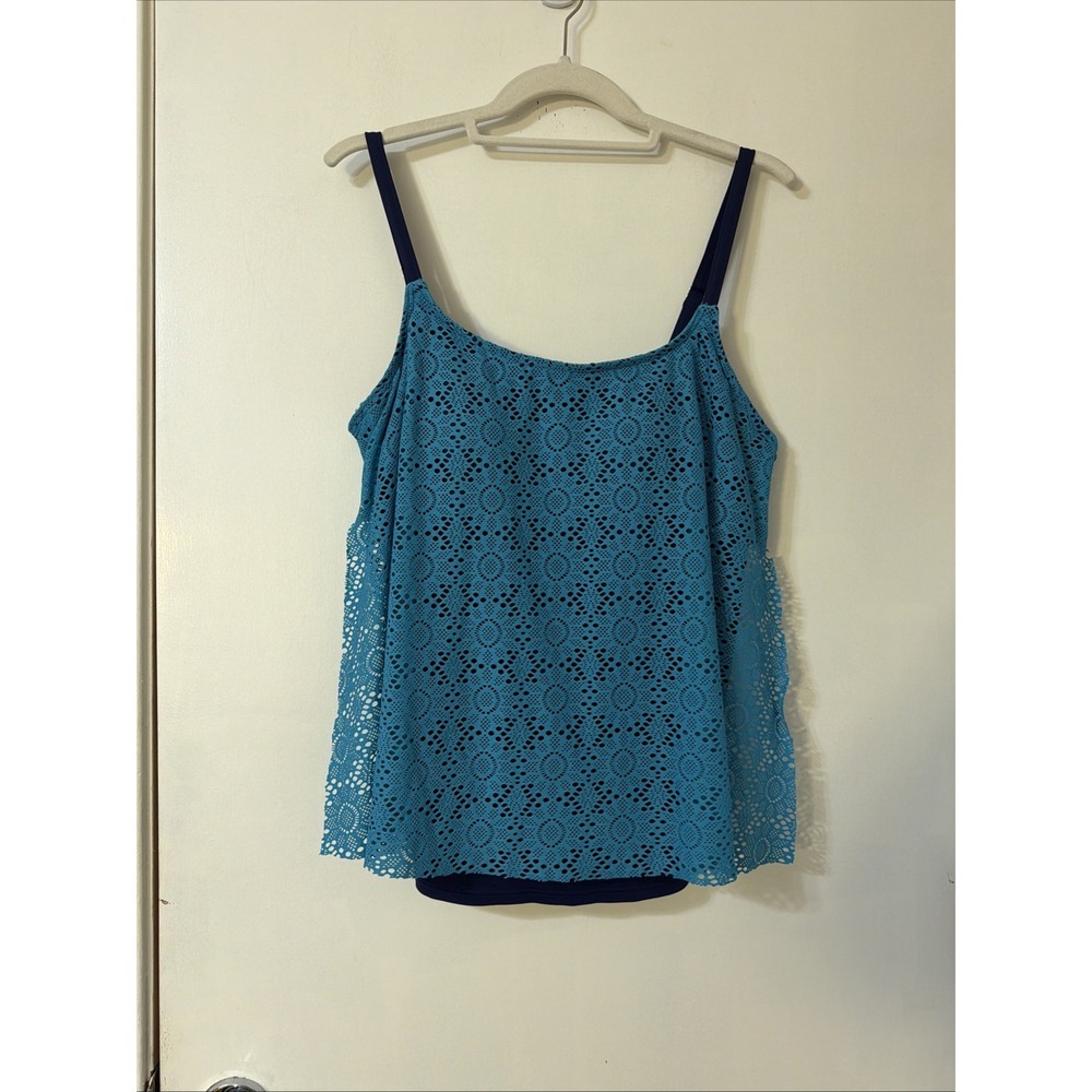 Croft & Barrow Tankini Top L Blue Lined Bust Enhancer Padded Swim lined Cruise